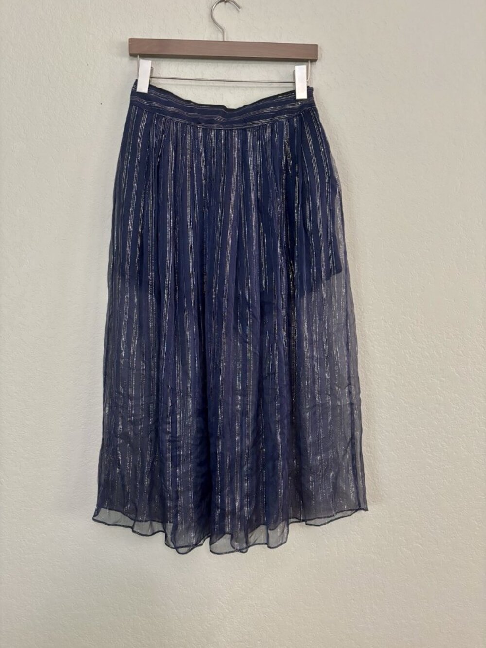 Billy Reid Midi Striped Sheer Skirt Size 4 Navy Blue